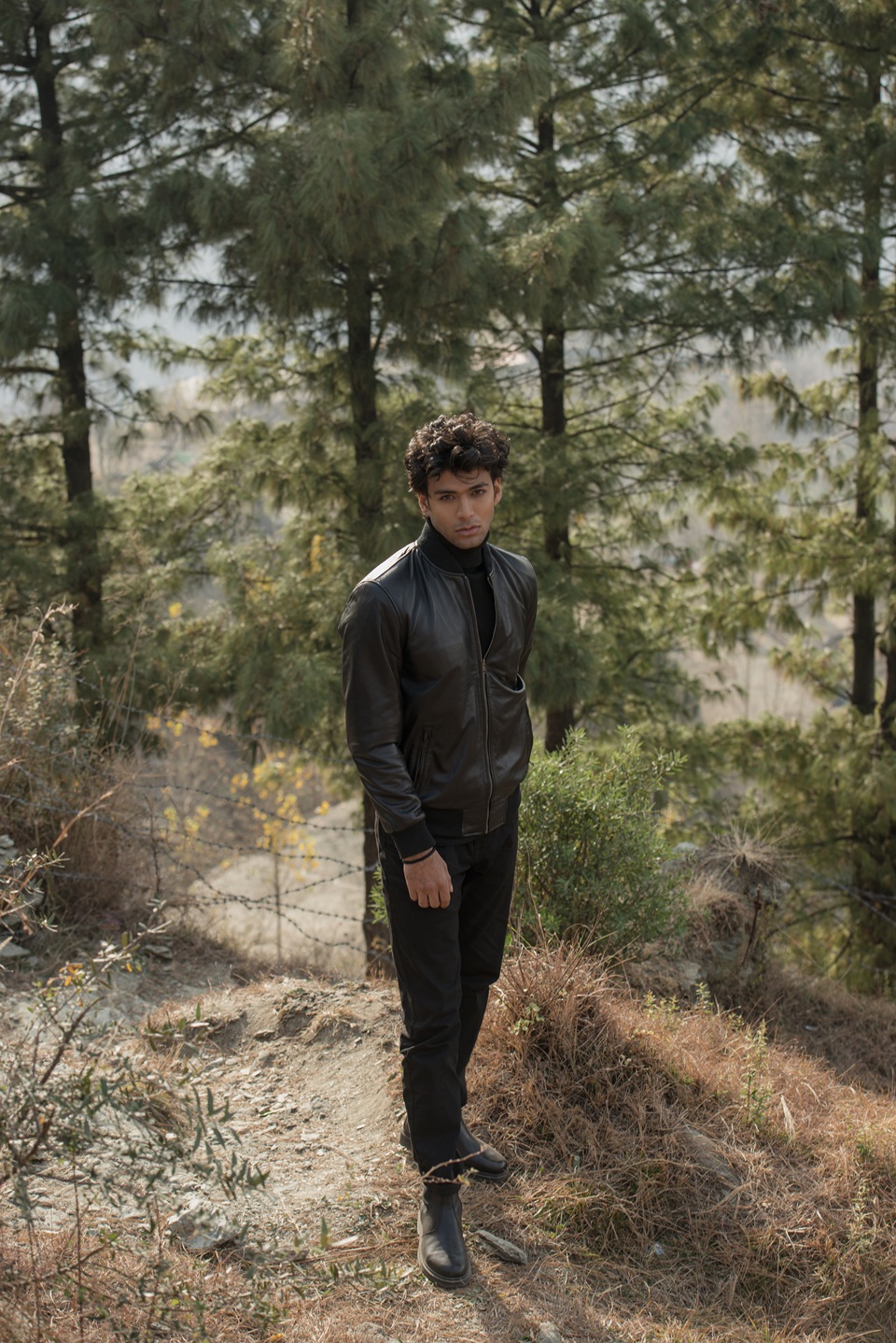 Custom Chris Black Leather Bomber Jacket